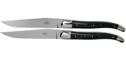 Forge De Laguiole T22MINTCNOI Negro Micarta Juego De Cuchillos Para Carne Pulidos De 2 Piezas